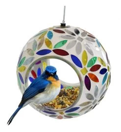 Rainbow Daisies Mosaic Hanging Bird Feeder Fly Through 6 Inch -Gift Promotion Store mk032216alt view3c