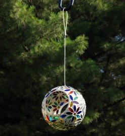 Rainbow Daisies Mosaic Hanging Bird Feeder Fly Through 6 Inch -Gift Promotion Store mk032216alt viewc