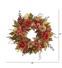 Nearly Natural 24” Peony, Hydrangea And Pumpkin Fall Artificial Wreath 9 Nearly Natural 24” Peony, Hydrangea And Pumpkin Fall Artificial Wreath -Gift Promotion Store mk032525alt viewc