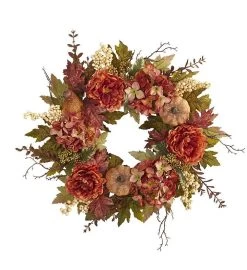 Nearly Natural 24” Peony, Hydrangea And Pumpkin Fall Artificial Wreath 11 Nearly Natural 24” Peony, Hydrangea And Pumpkin Fall Artificial Wreath -Gift Promotion Store mk032525x 2