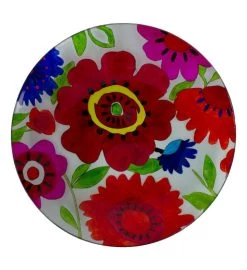 18” Red And Blue Summer Flowers Hand Painted Glass Outdoor Patio Birdbath -Gift Promotion Store mk033485alt view3c